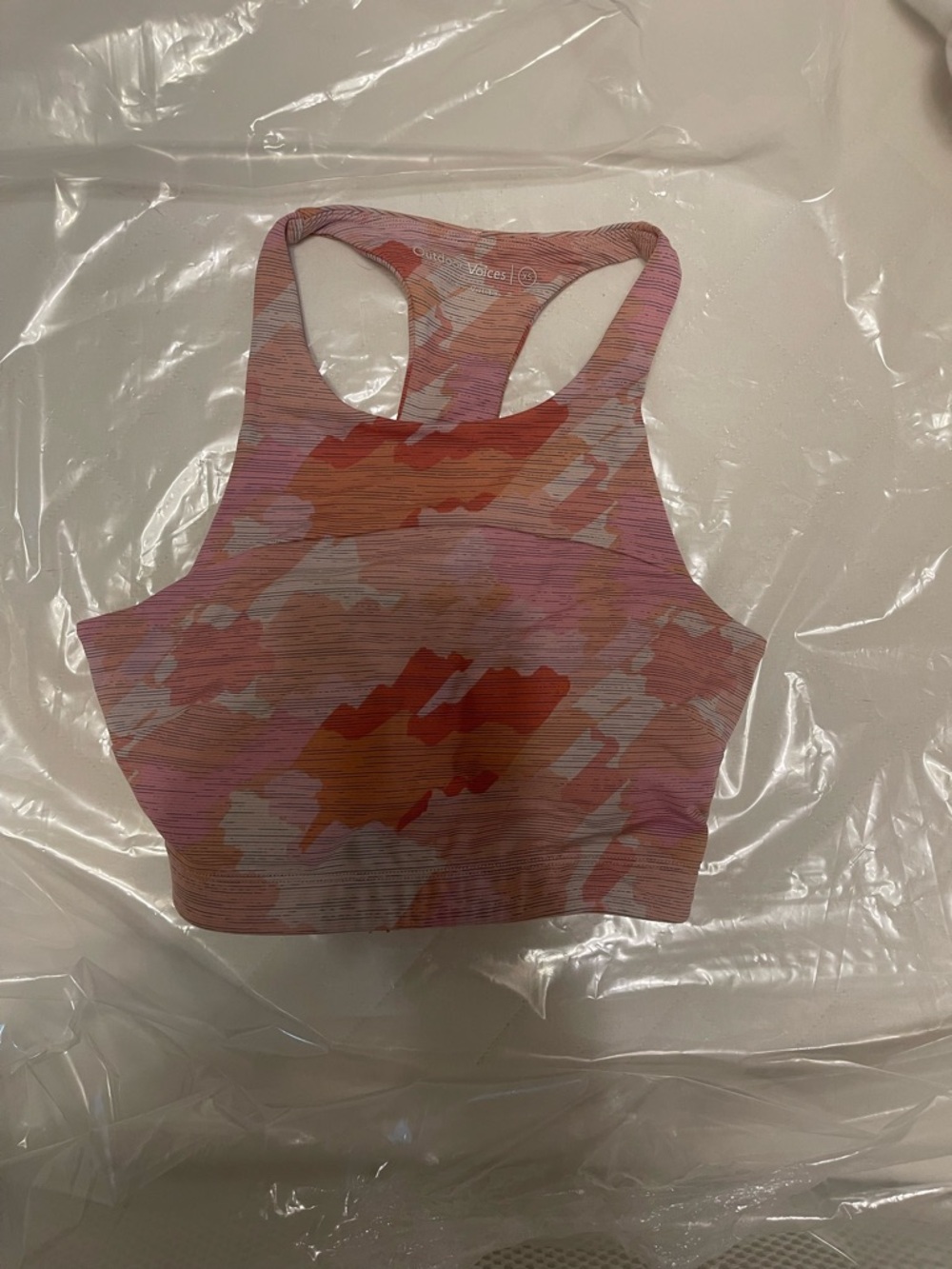 Pink & Orange Patterned Racerback Sports Bra